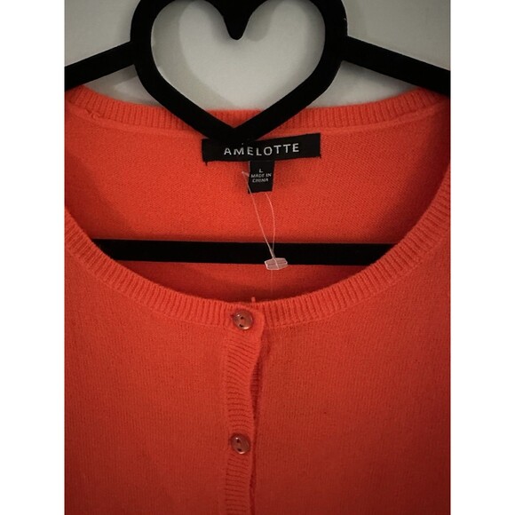 Amelotte Bright Orange Long Sleeve Crew Neck Button Down Cardigan Sweater Sz L - Picture 3 of 7